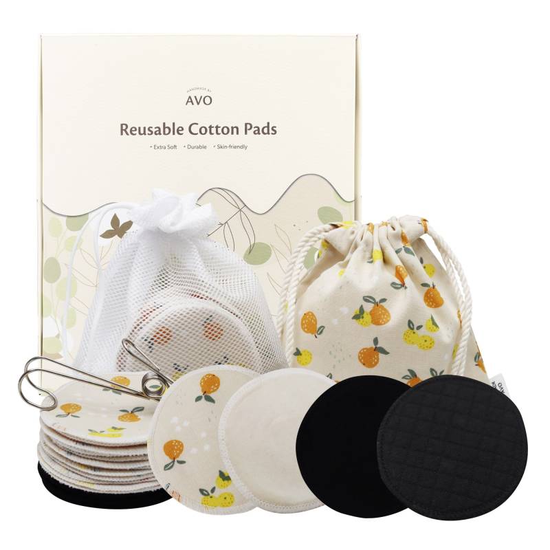 16 Wiederverwendbare Pads, Makeup Remover, Gesteppte Bio-Baumwolle Rundungen, Pads Gesichtsrunden Stoffbeutel Wäschebeutel | Mandarin Geschenk Set von HandmadeByAVO