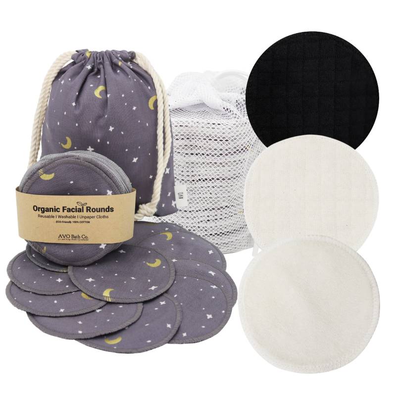 9 Moon Wiederverwendbare Baumwoll-Rundungen Set, 3 Gesteppte Schwarze Bambus, Bio Velours, Baumwollpads, Applikation Toner, Beutel, Wäschebeutel von HandmadeByAVO