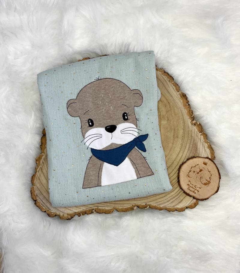 Musselin Decke Otter | Musselindecke Mit Namen Geburt Taufe Personalisiert Mädchen Jung Geschenk von HandmadebyTaschaaa