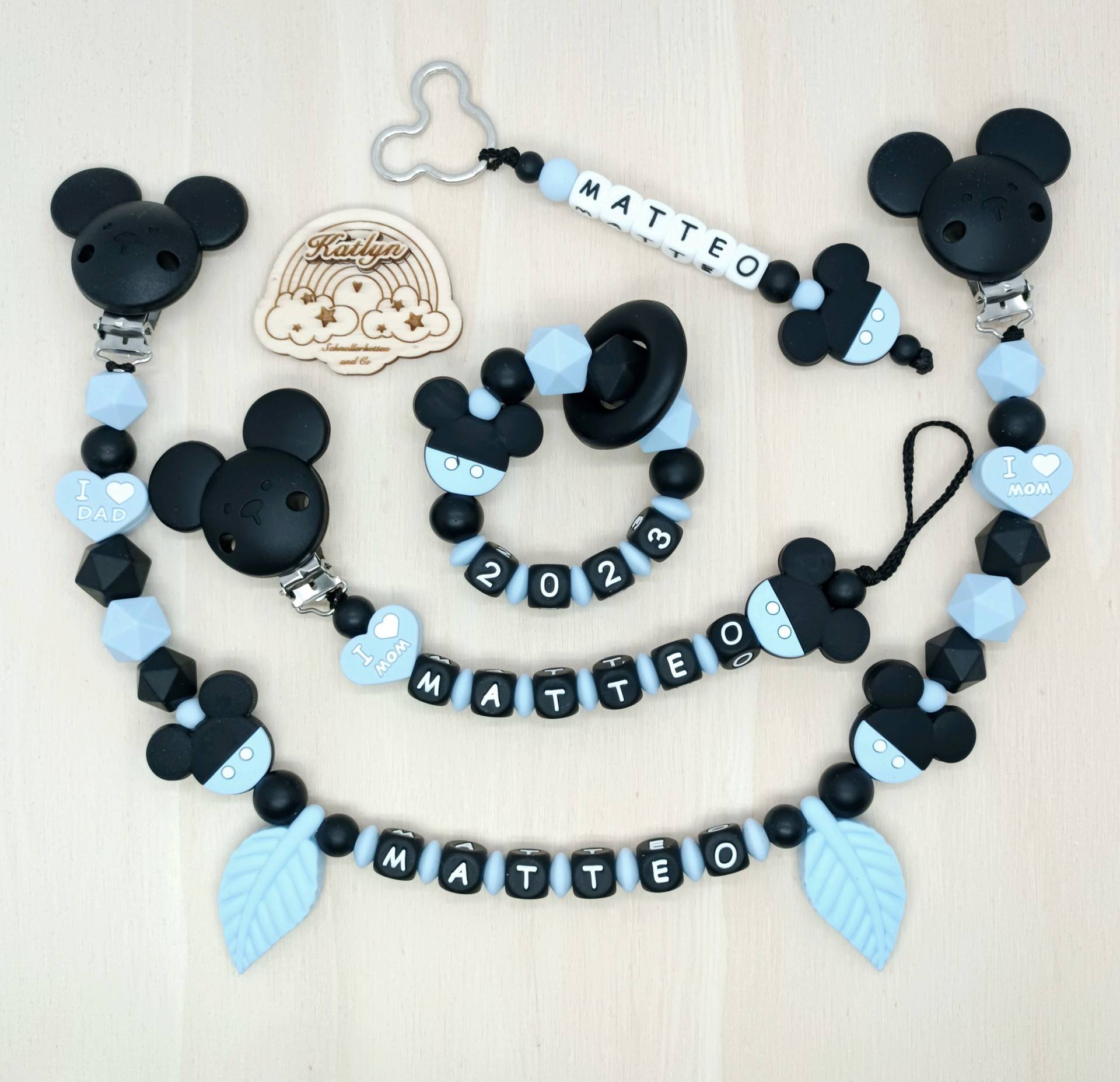 Schnullerkette Mit Name Komplettset, Kinderwagenkette, Schlüsselanhänger Und Greifling Aus Silikon Perlen+ Adaptor Gratis von Handmadekatlyn