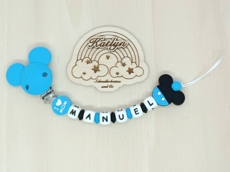 Schnullerkette Mit Namen Maus Aus Silikon + Adaptor Gratis von Handmadekatlyn