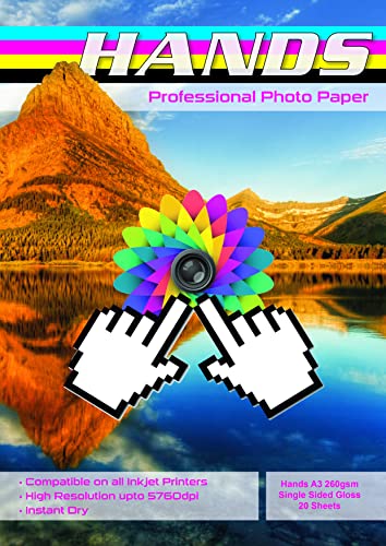 Fotopapier, A3, 260 g/m², professionell, einseitig, glänzend, 100 Blatt von Hands Professional Photo Paper