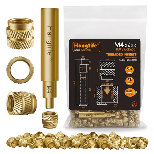 HANGLIFE M4 Gewindeeinsätze mit Lötspitzen Einschmelzhilfe, Einpressmuttern mit Lötkolben Spitzen für 3D Druck Zubehör - Messing Metrische Einschmelzgewinde Gewindehülse - Threaded Inserts(100 Stück) von Hanglife