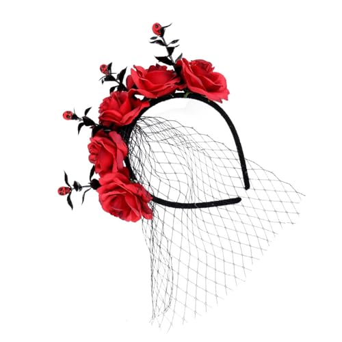 Eleganter Haarreif aus Rose und Tüll, für Halloween, Festlichkeiten, verstellbare Größe, Stirnband, bequemes Haarband, Party-Ornament von Hangsu