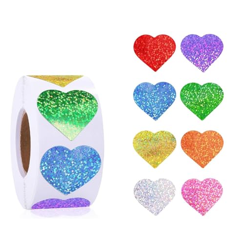 Hangsu 500 Stück glitzernde herzförmige Aufkleber, 2,5 cm, selbstklebendes Verpackungsetikett für Siegel, Umschläge, Karten, Verpackungen, Scrapbooking von Hangsu