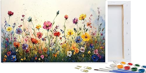 Malen Nach Zahlen Erwachsene, DIY Malen Nach Zahlen Leinwand 30x60cm, Blume, Gras Leinwand Kunst Wanddeko Muster (Rahmenlos), mit 3-Pinseln und Acrylfarbe, für Weiblich Home Wand Décor Geschenk D-3 von Hanjunng