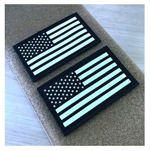 2 x 3,5 cm, schwarz-weiß, leuchtet im Dunkeln, US-USA, amerikanische Flagge, taktische Flicken, vorwärts und umgekehrt (2 Stück) von Hannah Fit