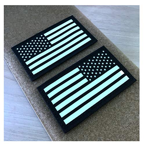 2x3.5 Black White Glow in Dark US USA American Flag Tactical Patches Forward and Reversed (1 Left + 1 Right) von Hannah Fit