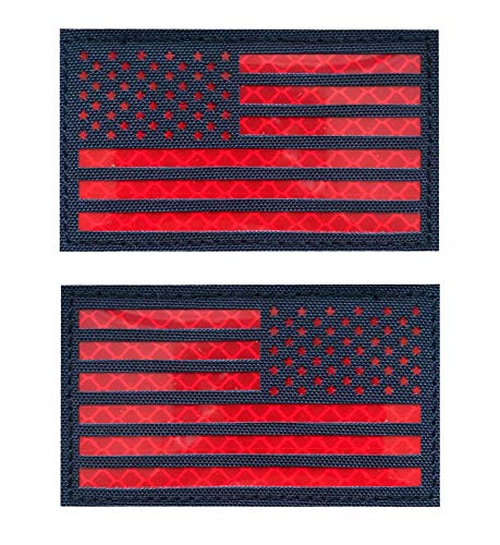 2 x 8,9 cm reflektierende USA-amerikanische Flagge, taktische Flicken mit Hakenverschluss (1 links + 1 rechts) (schwarz-rot) von Hannah Fit