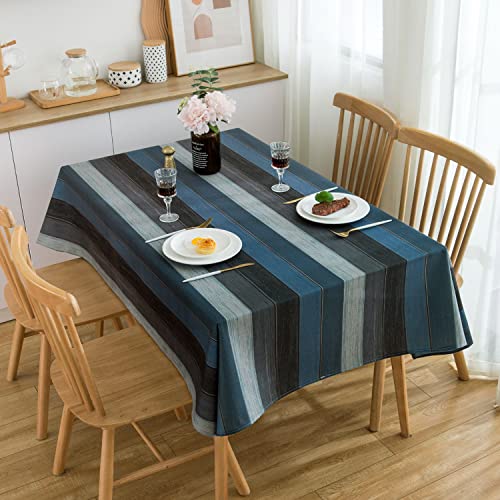 Tischdecke Geburtstag Abwaschbar Tischdecke Blau Grau 180 x 140cm Herbst Tischdecke Leinen Waschbar für Weihnachts Party Küche Hochzeit Tischtuch Dekoration Tischdecke Rechteckig Holzstruktur Muster von Hanrunsi