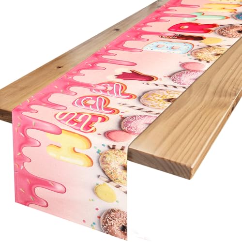 Tischläufer Geburtstag Donuts Tischläufer für Mädchen Kinder Rosa Schöne Tischläufer Küche Esstisch Dekoration für Innenbereich Party Dekor 40x140cm von Hanrunsi