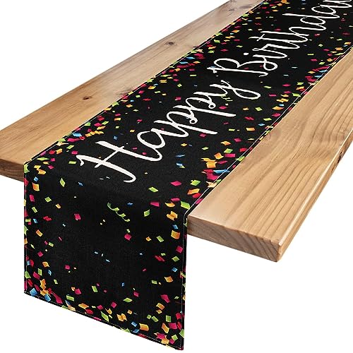 Hanrunsi Tischläufer Schwarz Alles Gute Zum Geburtstag Tischläufer 40x140 Leinen Schwarz Geburtstag Tischläufer Küche Esstischdekoration mit Bunten Blinkenden Zerkleinerten Stücken von Hanrunsi