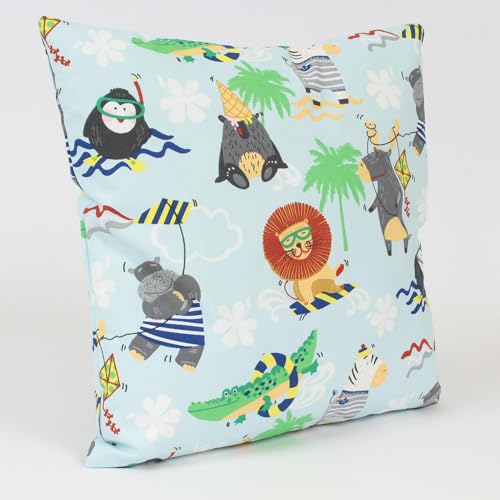 Hans-Textil-Shop Kinderkopfkissen Bezug - Baumwolle, Babykissen, Kuschelkissen Kinder, Kissen, Kissenhülle, Kopfkissenbezug, Kinderzimmer (Tiere am Strand Blau, 40x40 cm) von Hans-Textil-Shop