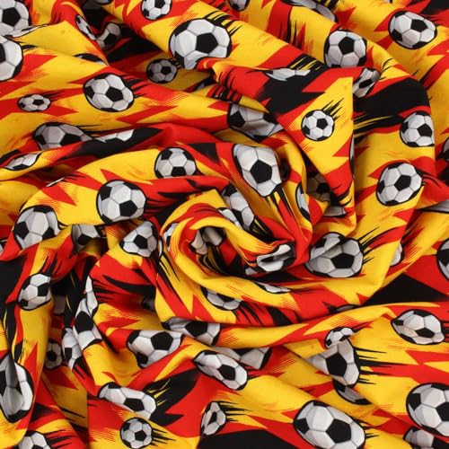 Stoff Meterware Ball Fußball Rot Gelb Schwarz Jersey - 1 Meter Kinder Shirt T-Shirt Hose Trikot EM WM Deutschland Bettwäsche Deko von Hans-Textil-Shop