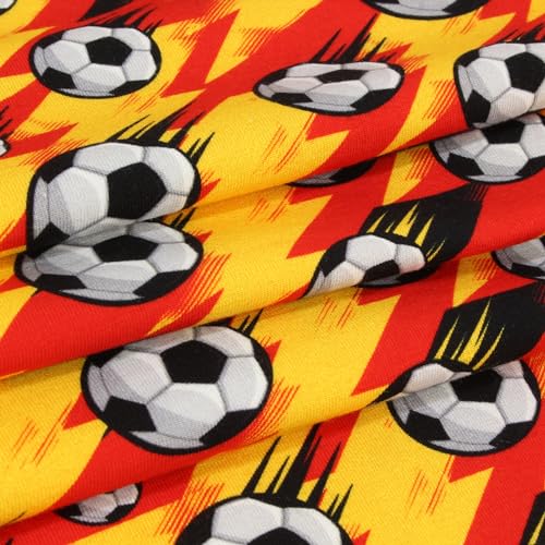 Stoff Meterware Ball Fußball Rot Gelb Schwarz Jersey - 1 Meter Kinder Shirt T-Shirt Hose Trikot EM WM Deutschland Bettwäsche Deko von Hans-Textil-Shop