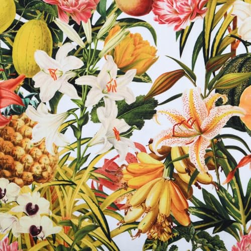 Stoff Meterware Blumen Blüten Blätter Canvas Baumwolle - 1 Meter, Geblümt, Blumenmuster, Kissen, Vorhänge, Tischdecke, Deko, Taschen, Nähen (Blumen Früchte) von Hans-Textil-Shop