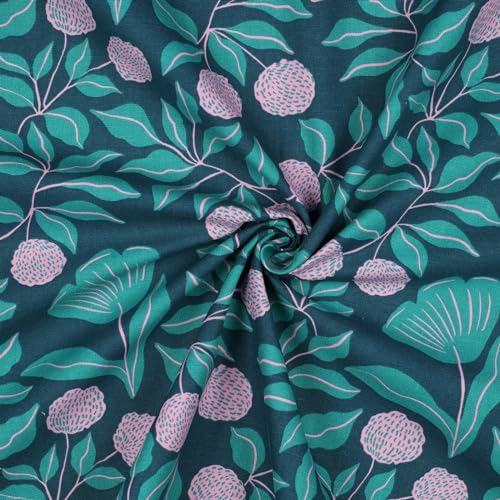 Stoff Meterware Blumen Blüten Blätter Canvas Baumwolle - 1 Meter, Geblümt, Blumenmuster, Kissen, Vorhänge, Tischdecke, Deko, Taschen, Nähen (Große Blüten Blätter Petrol) von Hans-Textil-Shop