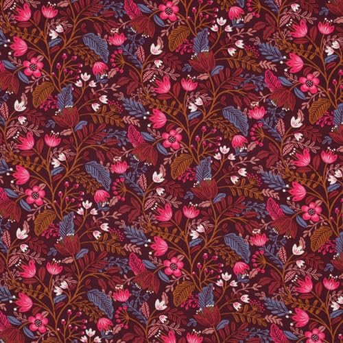 Stoff Meterware Blumen Rosalie Jersey - 1 Meter, Blüten, Sommer, Frühling, Bekleidung, Damen, Kinder, Baby T-Shirt, Langarmshirt, Kleid, Mütze, Beanie, Loop, Schal, Kissen, Deko (Bordeaux) von Hans-Textil-Shop