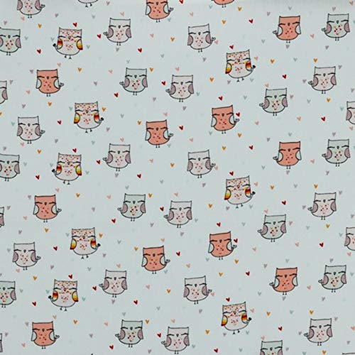 Stoff Meterware Kinderstoff Baumwollstoff - 1 Meter, Nähen, Bettwäsche, Kinder, Baby, Jungen, Mädchen, Bekleidung, Deko (Bunte Eulen) von Hans-Textil-Shop