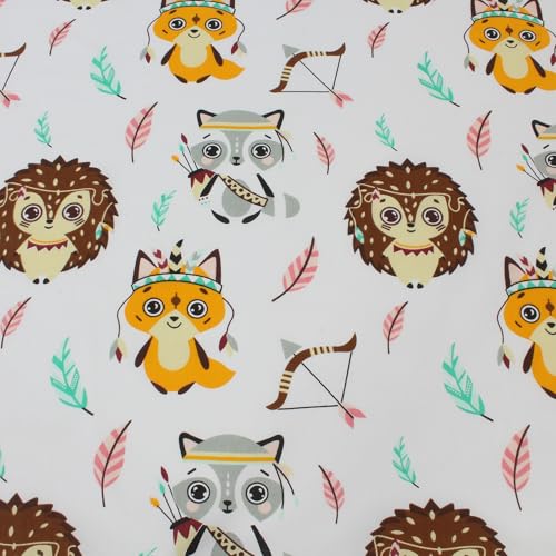 Stoff Meterware Kinderstoff Baumwollstoff - 1 Meter, Nähen, Bettwäsche, Kinder, Baby, Jungen, Mädchen, Bekleidung, Deko (Fuchs Igel Waschbär) von Hans-Textil-Shop