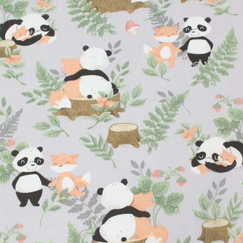 Stoff Meterware Kinderstoff Baumwollstoff - 1 Meter, Nähen, Bettwäsche, Kinder, Baby, Jungen, Mädchen, Bekleidung, Deko (Panda und Fuchs) von Hans-Textil-Shop