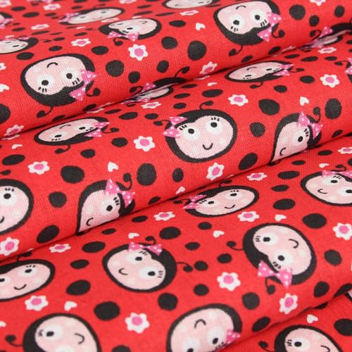 Stoff Meterware Kinderstoff Baumwollstoff Baumwolle - 1 Meter, Nähen, Bettwäsche, Kinder, Baby, Jungen, Mädchen, Bekleidung, Deko (Marienkäfer Rot) von Hans-Textil-Shop