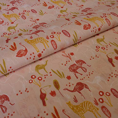 Stoff Meterware Kinderstoff Baumwollstoff Baumwolle - 1 Meter, Nähen, Bettwäsche, Kinder, Baby, Jungen, Mädchen, Bekleidung, Deko (Tiere Zebra Elefant Rosa) von Hans-Textil-Shop