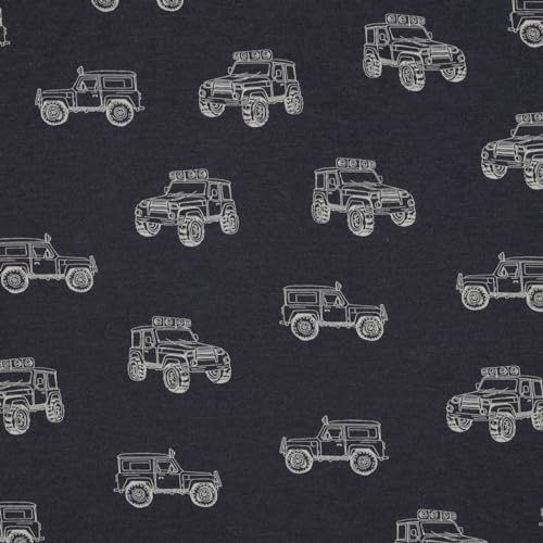 Stoff Meterware Kinderstoff Jerseystoff - 1 Meter, Jersey, Nähen, Kinder, Baby, Jungen, Mädchen, Bekleidung, Shirt (Geländewagen Blau) von Hans-Textil-Shop