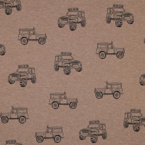 Stoff Meterware Kinderstoff Jerseystoff - 1 Meter, Jersey, Nähen, Kinder, Baby, Jungen, Mädchen, Bekleidung, Shirt (Geländewagen Taupe) von Hans-Textil-Shop