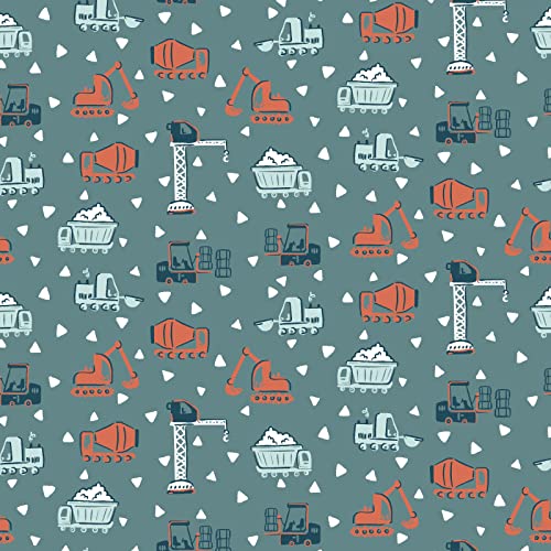 Stoff Meterware Kinderstoff Baumwollstoff Baumwolle - 1 Meter, Nähen, Bettwäsche, Kinder, Baby, Jungen, Mädchen, Bekleidung, Deko (Kran Bagger Laster Grün) von Hans-Textil-Shop