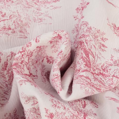 Stoff Meterware Toile de Jouy Jacquard Möbelbezugsstoff - 1 Meter, Frankreich, Muster, Kissen, Vintage, Polster, Polsterstoff, Bezüge, Deko, Taschen (Rot) von Hans-Textil-Shop