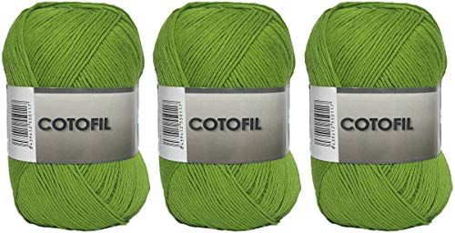 Cotofil 100% Baumwolle Garn perfekt für DIY und Handweben (Farbe Kiwi, 100 g, ca. 250 Meter, 3 Stück) von Hanselhome