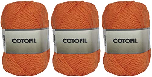 Cotofil 100% Baumwollgarn, perfekt für DIY und Handweben (Farbe Orange, 100 g, ca. 250 m, 3 Stück) von Hanselhome