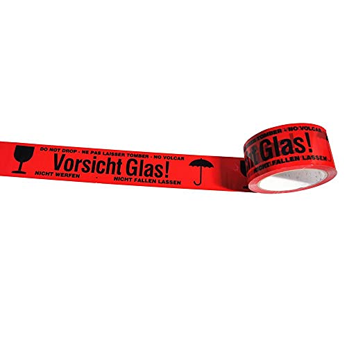 Hansepack24 1 Rolle 48mm x 66m Klebeband Packband Paketband Paketklebeband rot Vorsicht Glas von Hansepack24