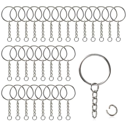 Hanyousheng 60 Stück Schlüsselanhänger Ringe Set, Schlüsselringe, 30 Stück Schlüsselringe mit kette, 30 Stück offene Binderinge, Ring Schlüsselanhänger für Schlüssel Handwerk DIY Schmuckherstellung von Hanyousheng