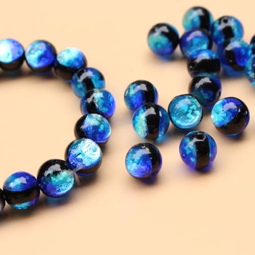 20 Stück 8 mm blaue leuchtende Lampwork-Glasperlen, handgefertigt, leuchtet im Dunkeln, lose Perlen, rund, für Schmuck, Armbänder, Halsketten, Ohrringe, Basteln, DIY von Hanyuanbeads