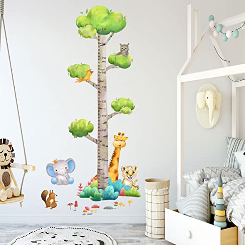 HaoFuJi Selbstklebend Wandsticker Messlatte Kind Waldtiere Giraffe Wandtattoo Baum Pflanzen Blumen Pilz Deko Tapete Wanddeko für Wohnzimmer Kinderzimmer Schlafzimmer Flur küche Büro von HaoFuJi