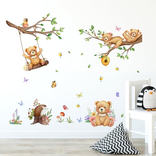 HaoFuJi Wandtattoo Kinderzimmer Bär Waldtiere Junge Mädchen Dschungel Deko Wandsticker Ast Tiere Wandaufkleber Wanddeko Wohnzimmer Babyzimmer Wandbild Kinder Aufkleber Safari Tapete von HaoFuJi