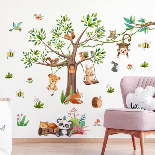 HaoFuJi Wandtattoo Kinderzimmer Baum Waldtiere Junge Mädchen Tiere Dschungel Deko Wandsticker Panda Affe Wandaufkleber Wanddeko Schlafzimmer Babyzimmer Wandbild Kinder Aufkleber Safari Tapete von HaoFuJi