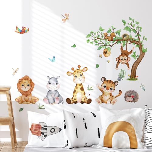 HaoFuJi Wandtattoo Kinderzimmer Baum Waldtiere Junge Mädchen Tiere Dschungel Deko Wandsticker Reh Wandaufkleber Wanddeko Wohnzimmer Babyzimmer Wandbild Kinder Aufkleber Safari Tapete von HaoFuJi