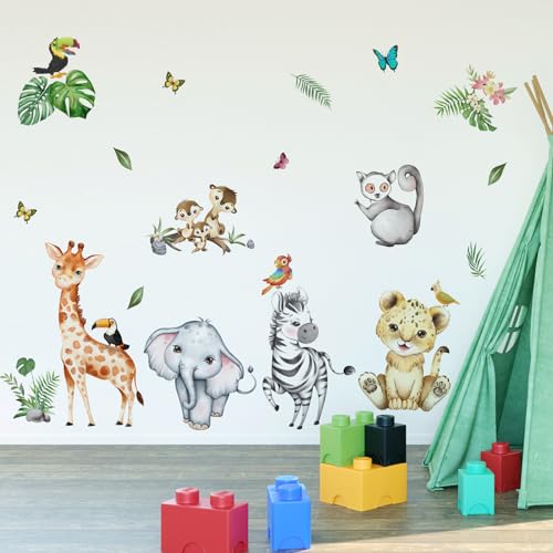 HaoFuJi Wandtattoo Kinderzimmer Elefant Waldtiere Junge Mädchen Tiere Dschungel Deko Wandsticker Reh Wandaufkleber Wanddeko Wohnzimmer Babyzimmer Wandbild Kinder Aufkleber Safari Tapete von HaoFuJi