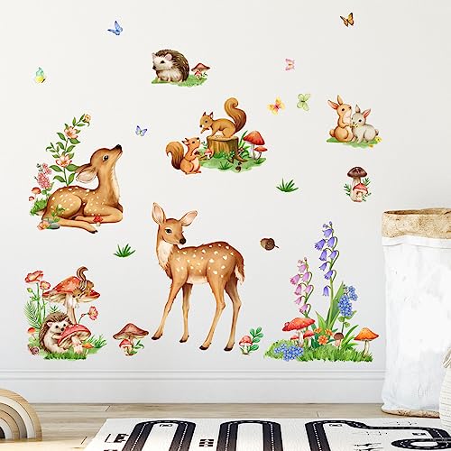 HaoFuJi Wandtattoo Kinderzimmer Waldtiere Junge Mädchen Tiere Dschungel Deko Wandsticker Reh Fuchs Hase Wandaufkleber Wanddeko Wohnzimmer Babyzimmer Wandbild Kinder Aufkleber Safari Tapete von HaoFuJi