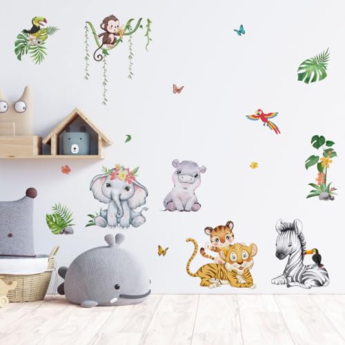 HaoFuJi Wandtattoo Kinderzimmer Zebra Waldtiere Junge Mädchen Dschungel Deko Wandsticker Safari Elefant Löwe Giraffe Tiere Wandaufkleber Wanddeko Wohnzimmer Babyzimmer Wandbild Kinder Aufkleber Tapete von HaoFuJi