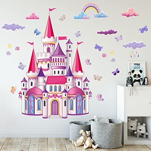 HaoFuJi Wandtattoo Schloss Mädchen Deko Wandsticker Märchenschloss Wandaufkleber Wanddeko Kinderzimmer Wohnzimmer Babyzimmer Wandbild Kinder Aufkleber Safari Tapete Selbstklebend von HaoFuJi