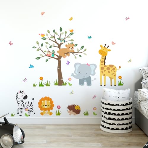 HaoFuJi Wandtattoo Waldtiere Kinderzimmer Baum Junge Mädchen Tiere Dschungel Deko Wandsticker Reh Elefant Wandaufkleber Wanddeko Schlafzimmer Babyzimmer Wandbild Kinder Aufkleber Safari Tapete von HaoFuJi