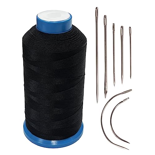 Haobase Bonded Nylon Sewing Thread 1500 Yard T70#69 für Leder, Tasche, Schuhe, Leinwand, Polsterung mit Nähnadeln Kit (Schwarz) von Haobase