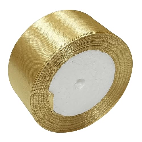 Haobase Satinband, 40mm × 22m Doppelseitiges Polyester Geschenk Geschenkband zum Basteln Weihnachten Valentinstag Sträuße DIY Nähen Projekt Kuchen Hochzeit Party Dekoration (Gold) von Haobase