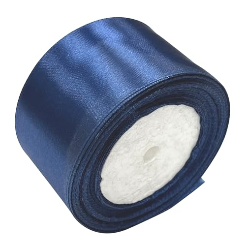 Haobase Satinband, 50mm × 22m Doppelseitiges Polyester Geschenk Geschenkband zum Basteln Weihnachten Valentinstag Sträuße DIY Nähen Projekt Kuchen Hochzeit Party Dekoration (Dark Blue) von Haobase