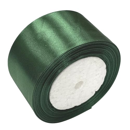 Haobase Satinband, 50mm × 22m Doppelseitiges Polyester Geschenk Geschenkband zum Basteln Weihnachten Valentinstag Sträuße DIY Nähen Projekt Kuchen Hochzeit Party Dekoration (Dark Green) von Haobase