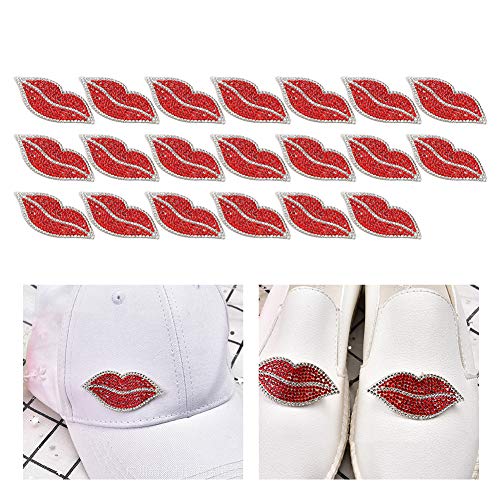 20 Stück Rote Lippen-Strass-Aufnäher, Zum Aufbügeln, Zum Aufnähen von Strasssteinen, Roten Pailletten, Lippen-Aufnäher für DIY-Stickapplikationen, Basteln, Kleidung, Dekoration, von Haofy